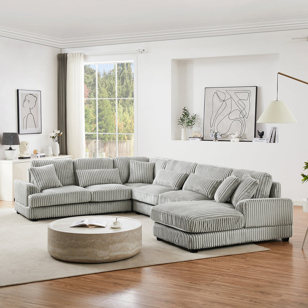 129" Oversized Sectional U-Shaped Sofa Couch Upholstered in Soft Corduroy