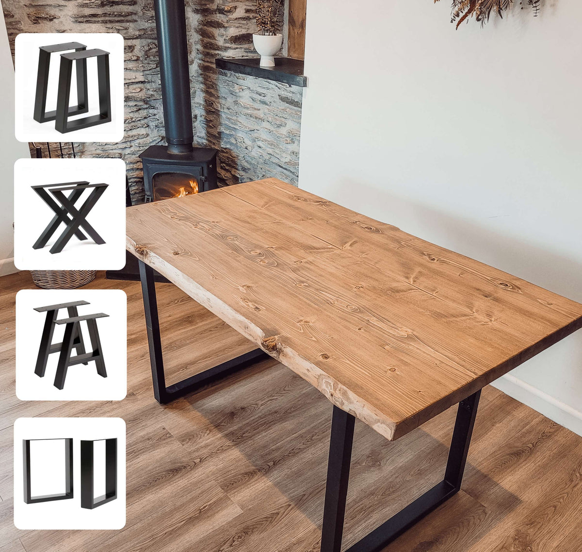 Live / Waney Edge Dining Table With 4 Types of Metal Legs