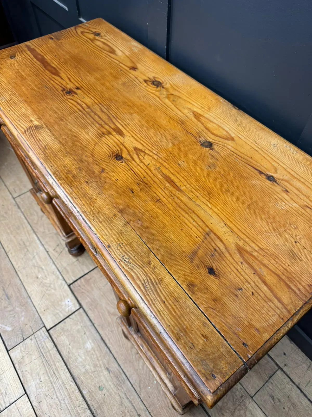 Antique Pine Pedestal Desk Dressing Table with Cupboards & Drawers