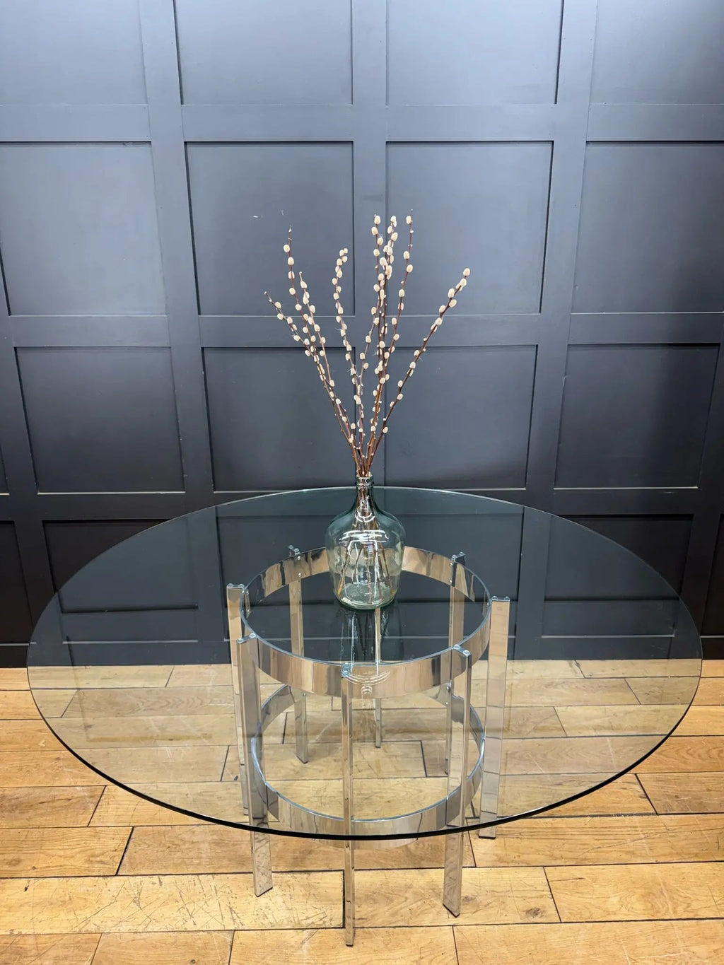 1970s Round Glass Top Chrome Dining Table By Richard Young Merrow Associates