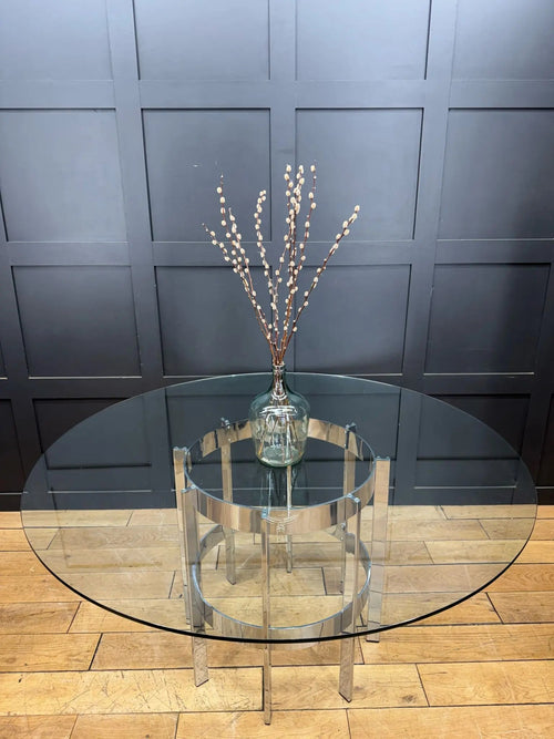 1970s Round Glass Top Chrome Dining Table By Richard Young Merrow Associates