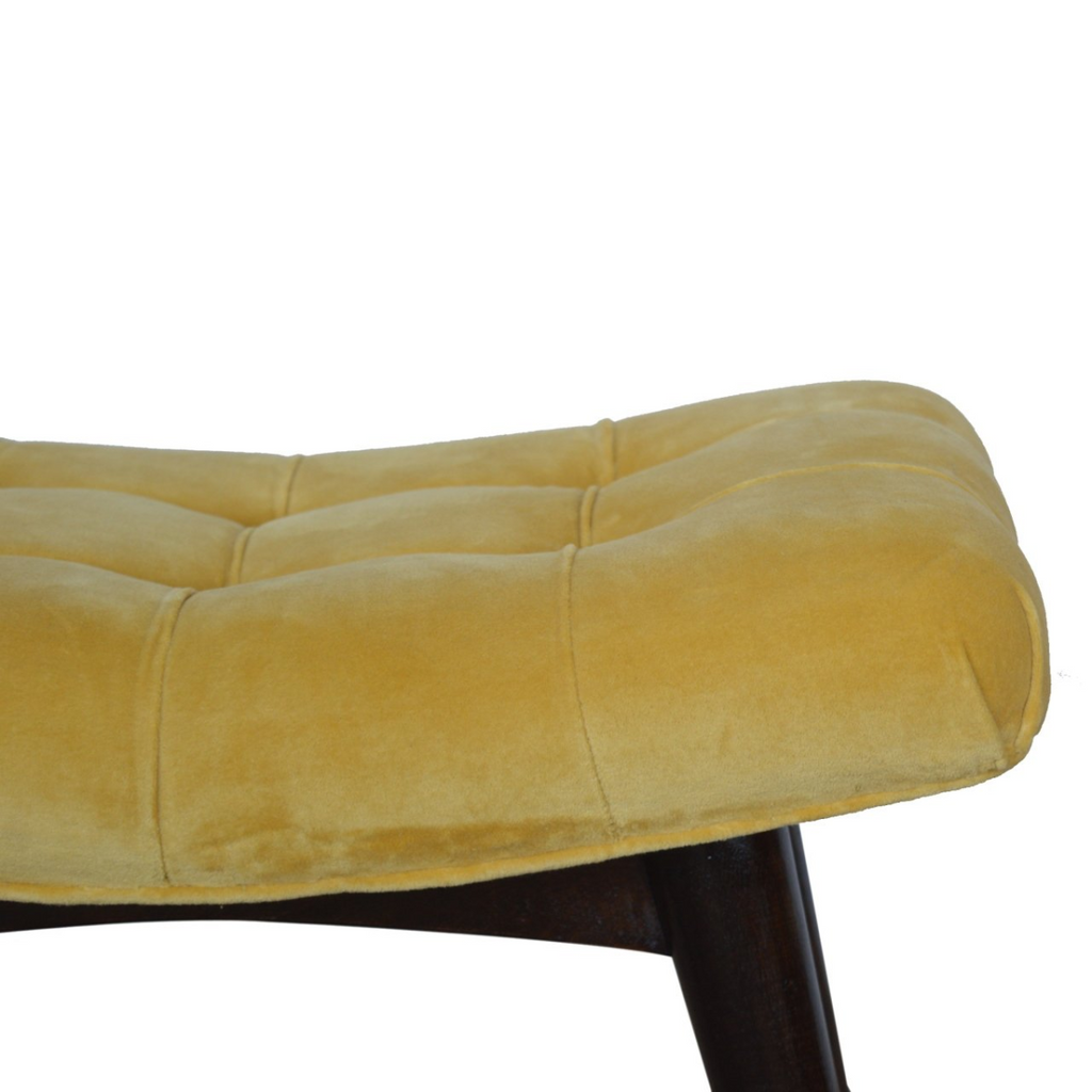 Artisan Furniture Solid Wood Mustard Cotton Velvet Curved Bench