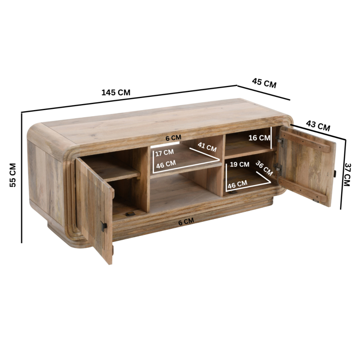 Hudson Carved Mango Wood 2 Doors Tv Cabinet