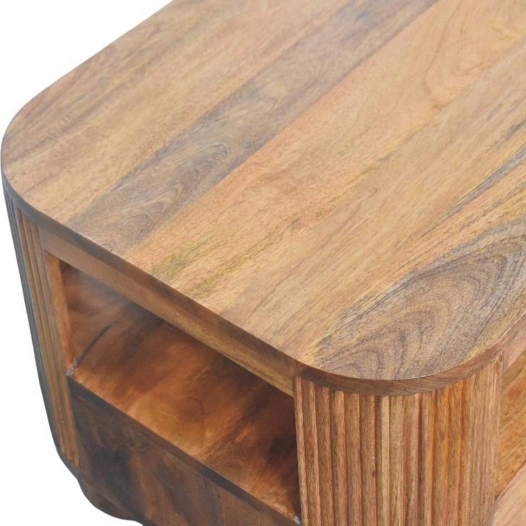 Artisan Furniture Solid Wood Briarwood Fluted Coffee Table, 2 Drawers, 1 Shelf, Beige