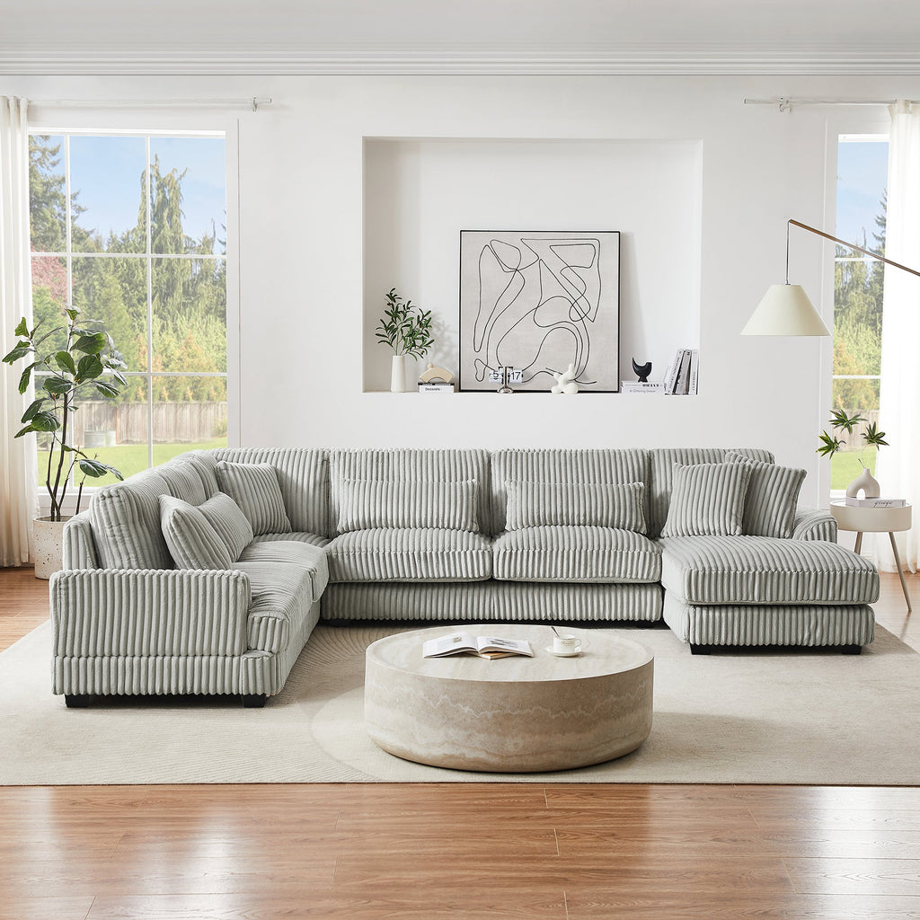 129" Oversized Sectional U-Shaped Sofa Couch Upholstered in Soft Corduroy