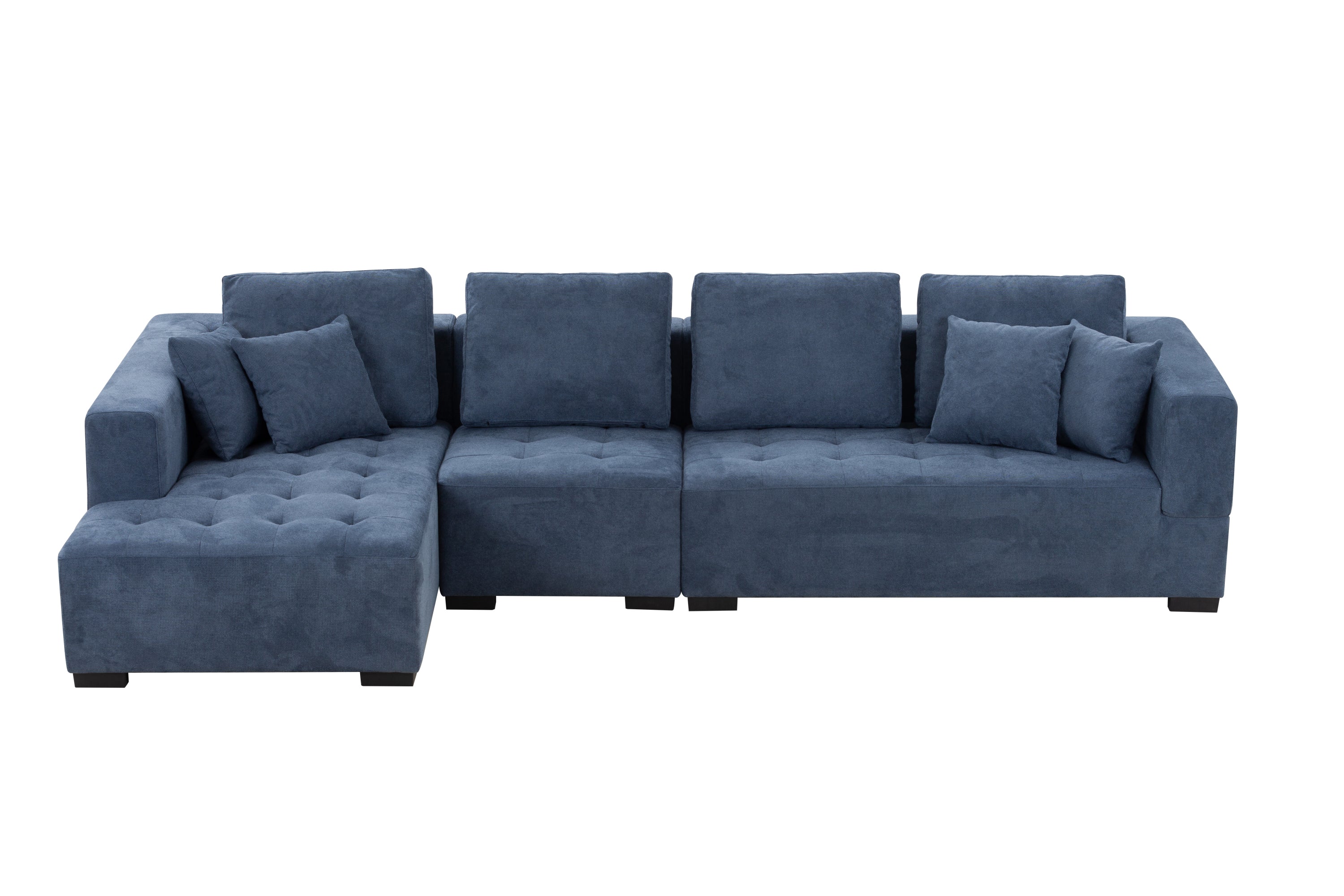 134'' Mid Century Modern Sofa With Left Chaise for Living Room Sofa, BLUE
