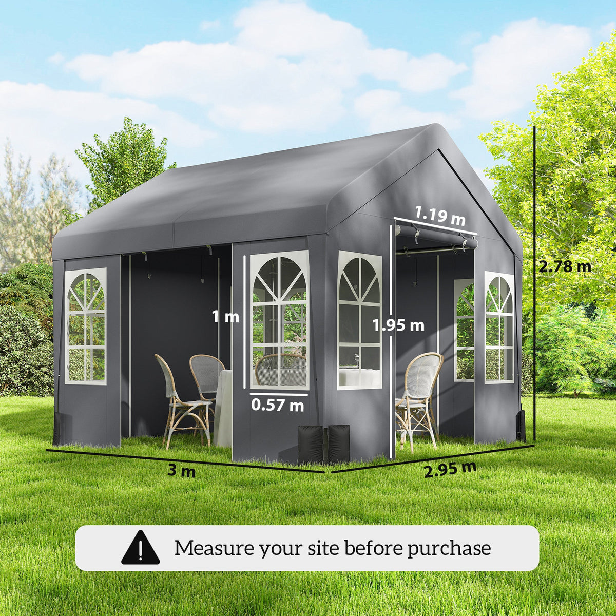 Outsunny 3 x 3 m Party Tent, Outdoor Canopy Tent Shelter with Removable Sidewalls, 4 Zipped Doors, for Parties, Wedding, Grey
