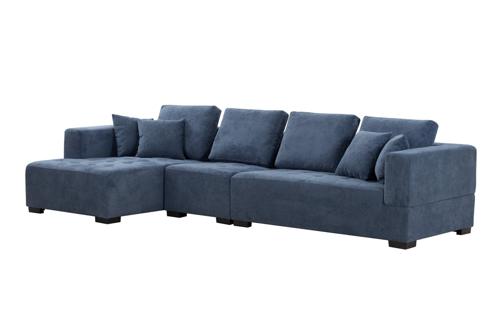 134'' Mid Century Modern Sofa With Left Chaise for Living Room Sofa, BLUE