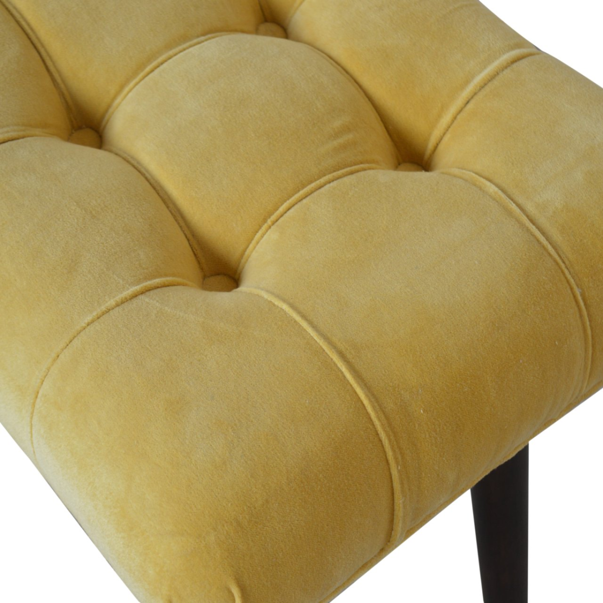 Artisan Furniture Solid Wood Mustard Cotton Velvet Curved Bench