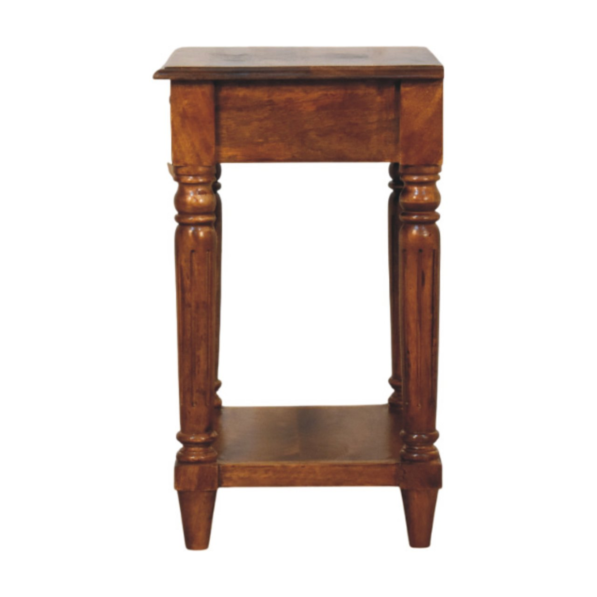 Artisan Furniture Solid Wood Turned Legs Chestnut Side Table, 1 Drawer and 1 Lower Shelf, Dark Brown