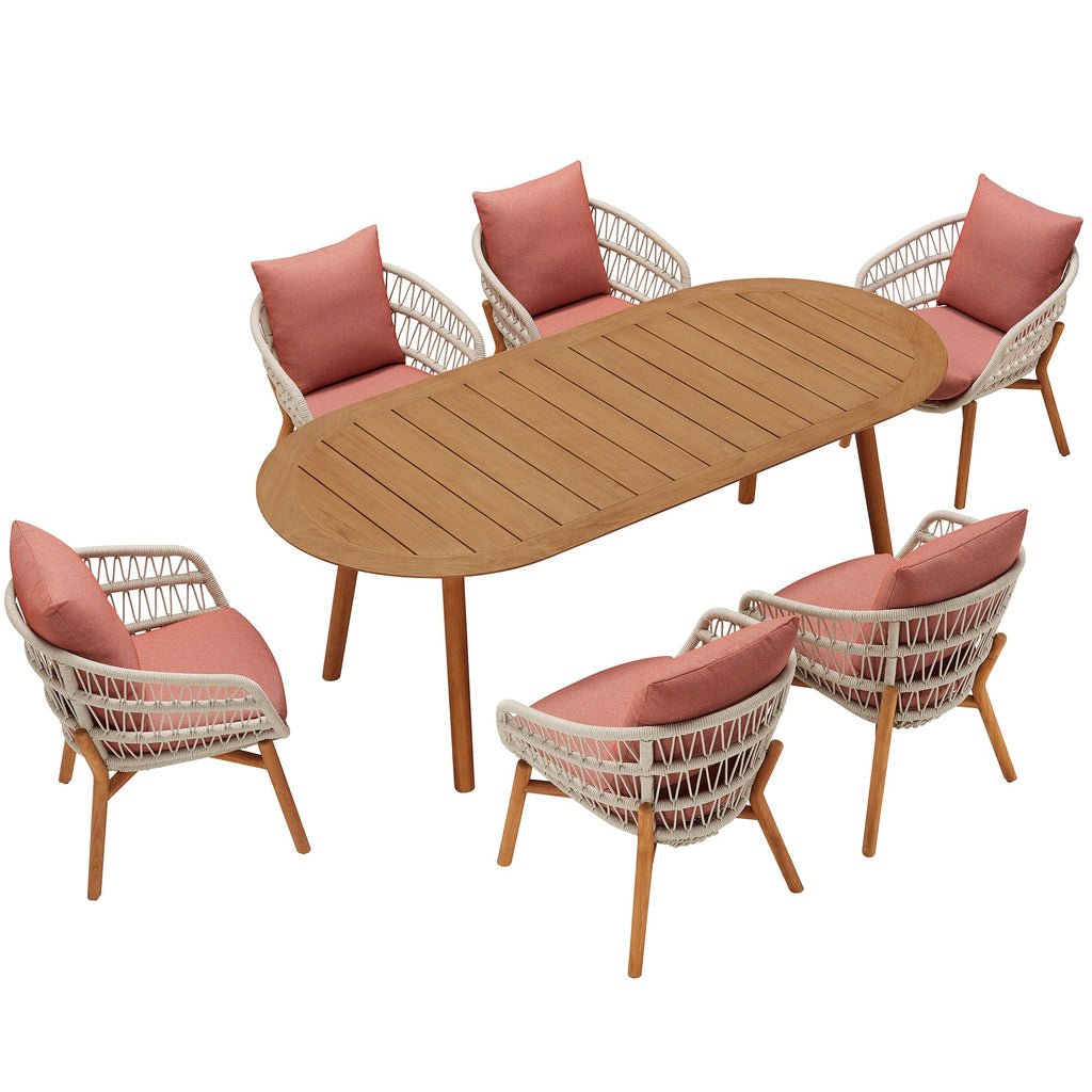 HIGOLD VASCA 7 Pieces Teak Outdoor Dining Set With Cushions