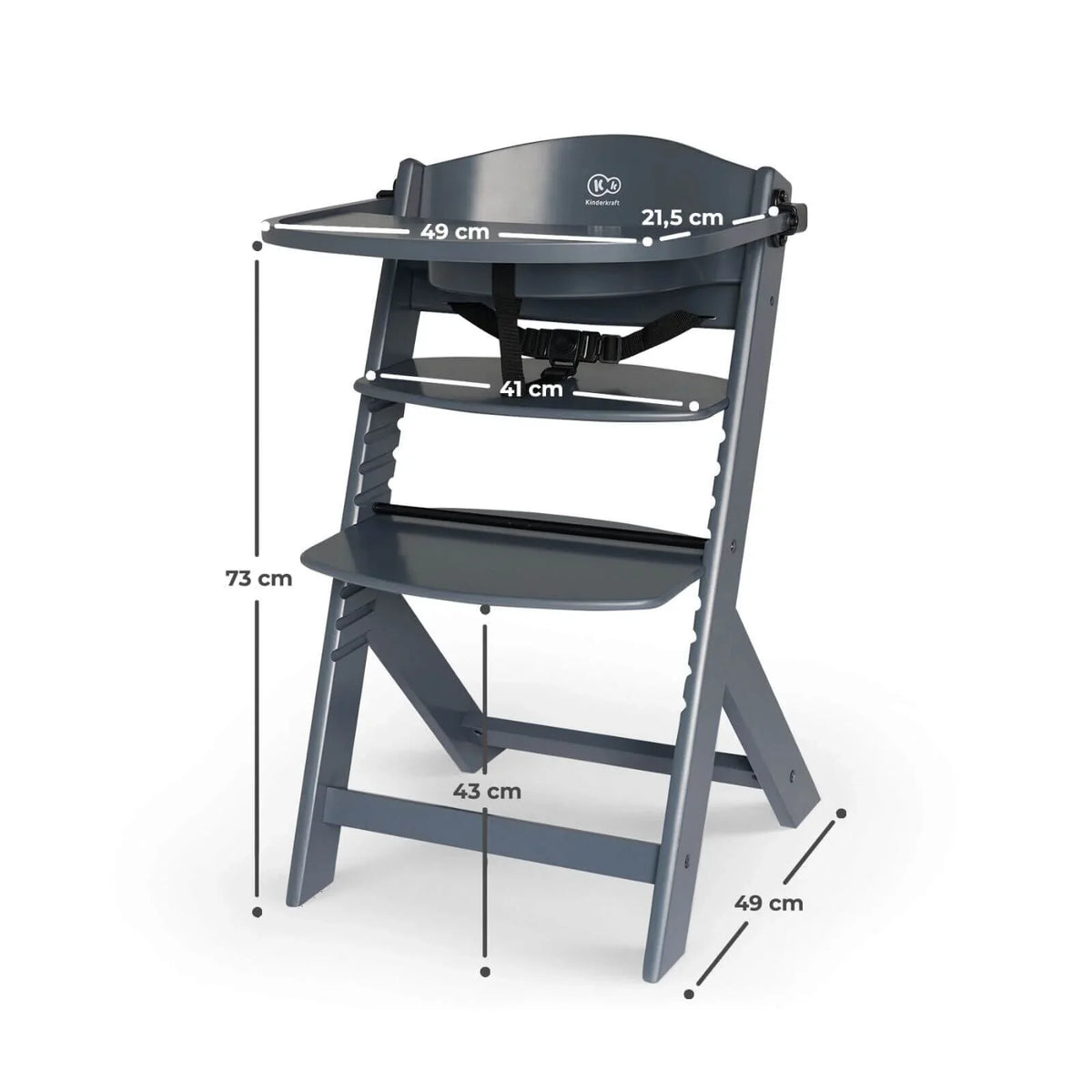 Kinderkraft Enock Wooden Highchair - Full Grey