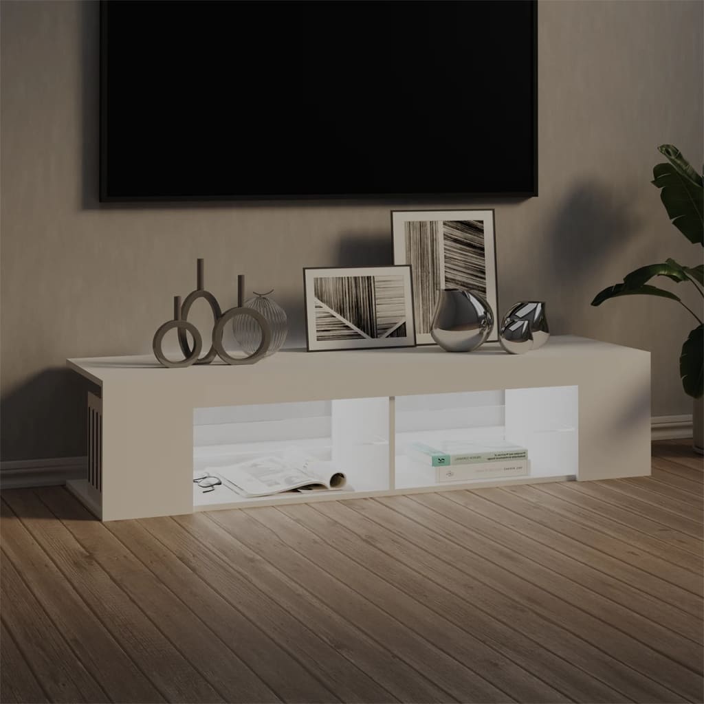 Modern Wooden TV Tele Stand Unit Cabinet With LED Lights & Storage Shelf