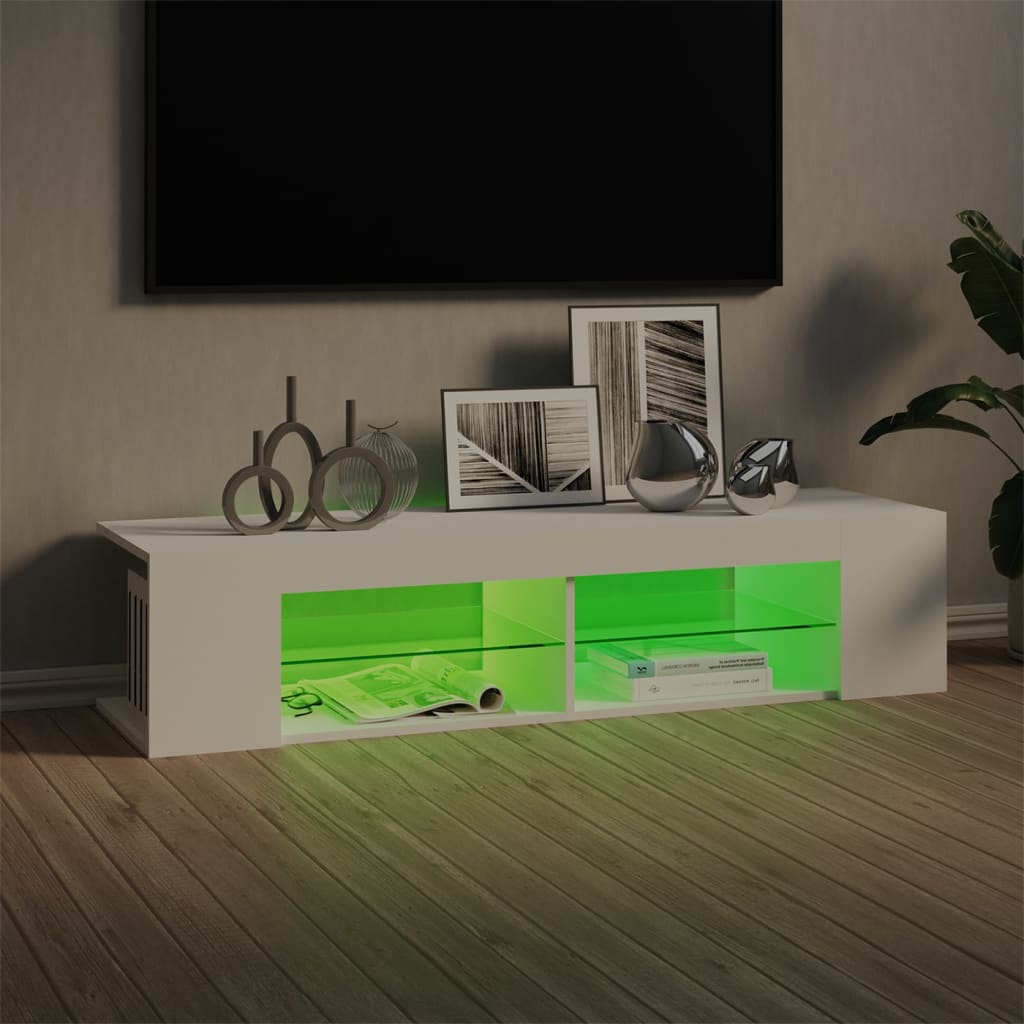 Modern Wooden TV Tele Stand Unit Cabinet With LED Lights & Storage Shelf