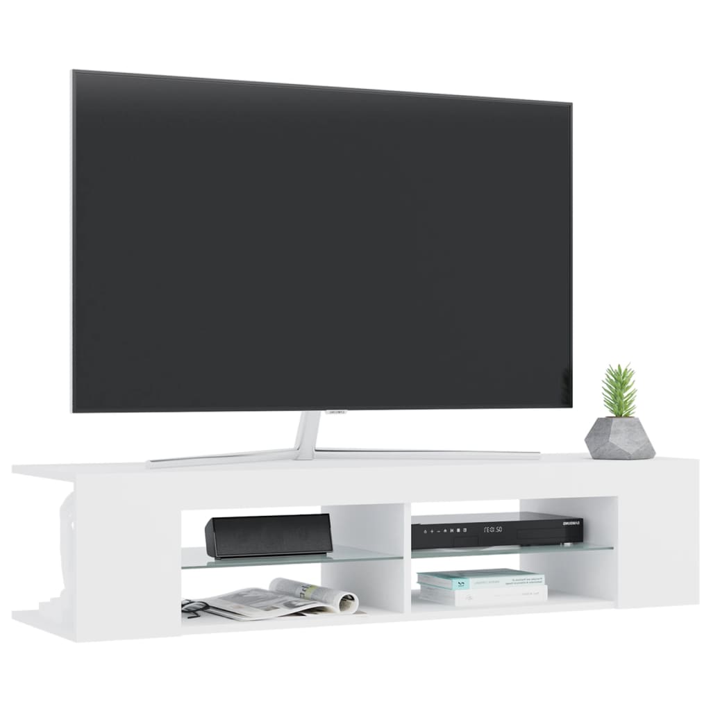Modern Wooden TV Tele Stand Unit Cabinet With LED Lights & Storage Shelf