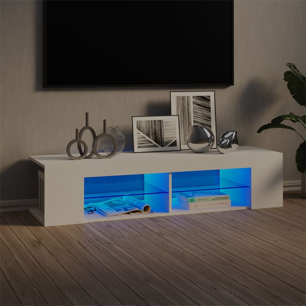 Modern Wooden TV Tele Stand Unit Cabinet With LED Lights & Storage Shelf