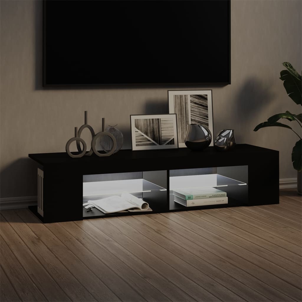 Modern Wooden TV Tele Stand Unit Cabinet With LED Lights & Storage Shelf