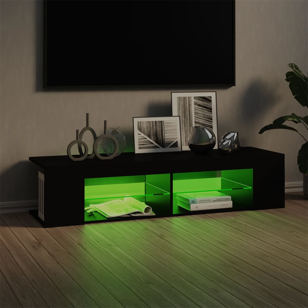 Modern Wooden TV Tele Stand Unit Cabinet With LED Lights & Storage Shelf