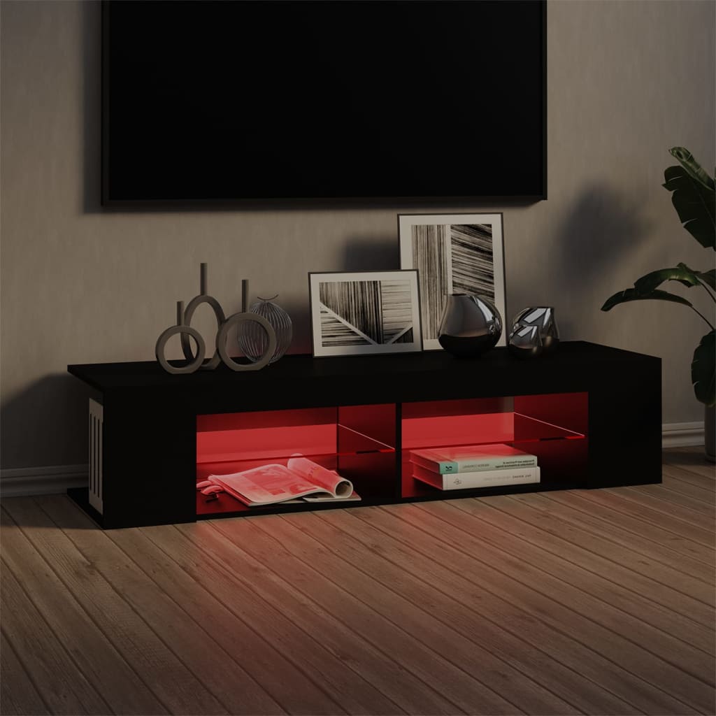 Modern Wooden TV Tele Stand Unit Cabinet With LED Lights & Storage Shelf