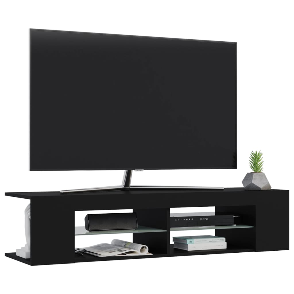 Modern Wooden TV Tele Stand Unit Cabinet With LED Lights & Storage Shelf