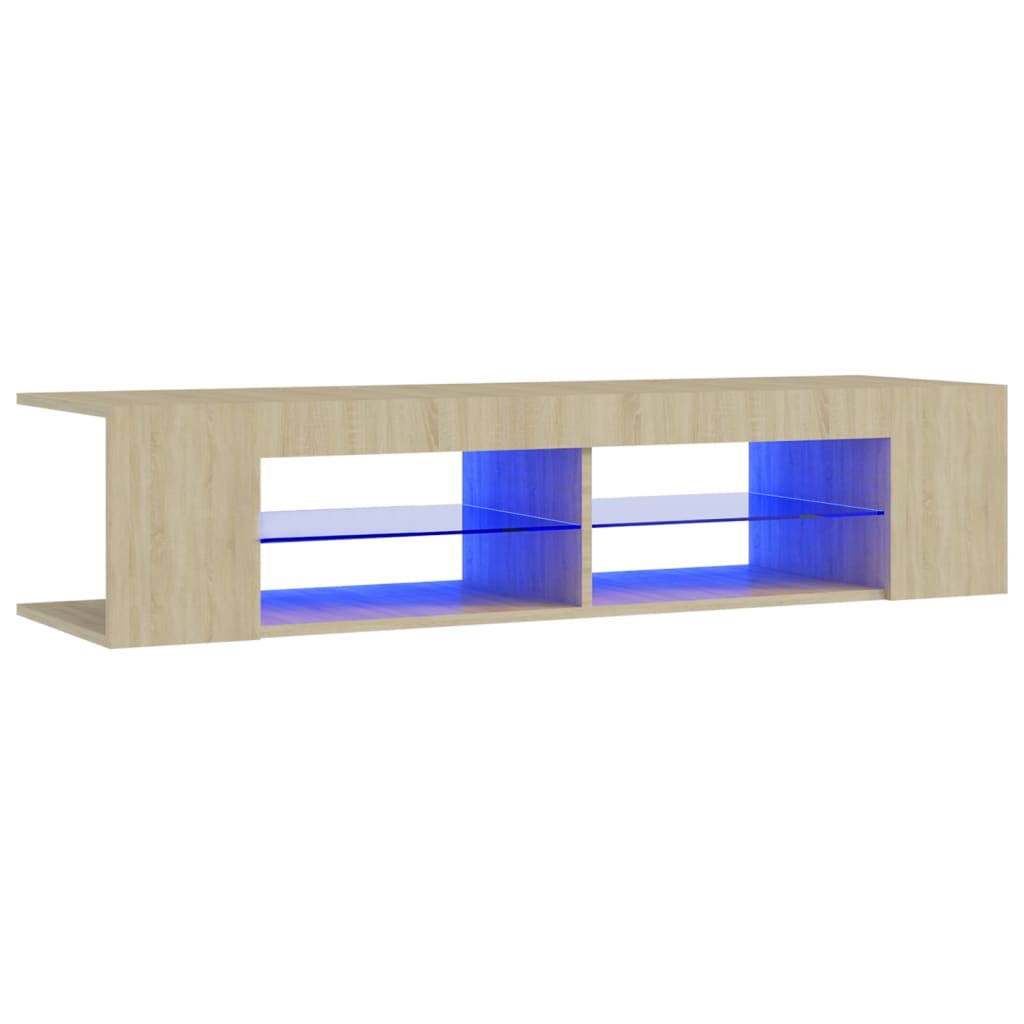 Modern Wooden TV Tele Stand Unit Cabinet With LED Lights & Storage Shelf