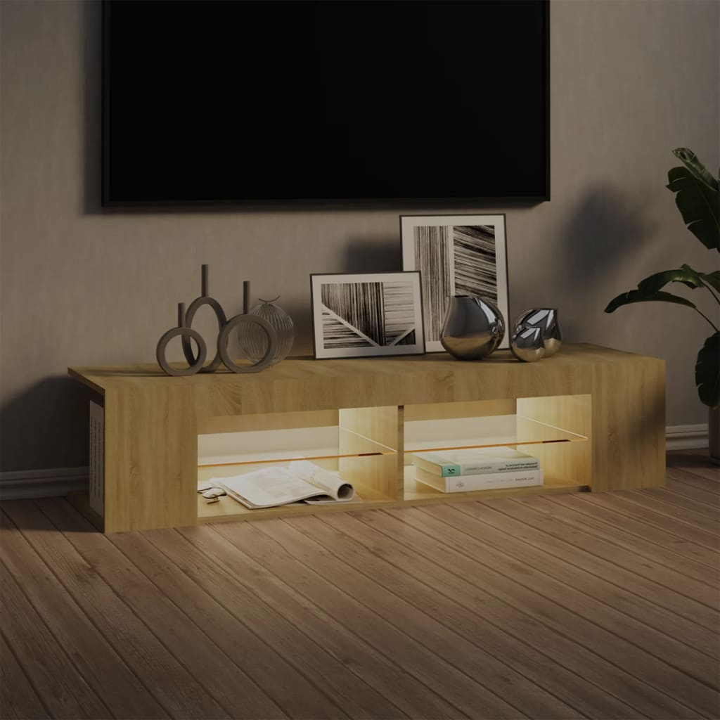 Modern Wooden TV Tele Stand Unit Cabinet With LED Lights & Storage Shelf