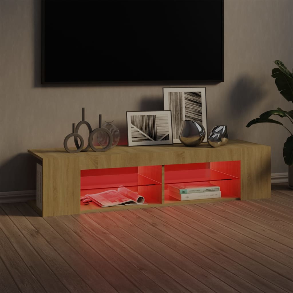 Modern Wooden TV Tele Stand Unit Cabinet With LED Lights & Storage Shelf