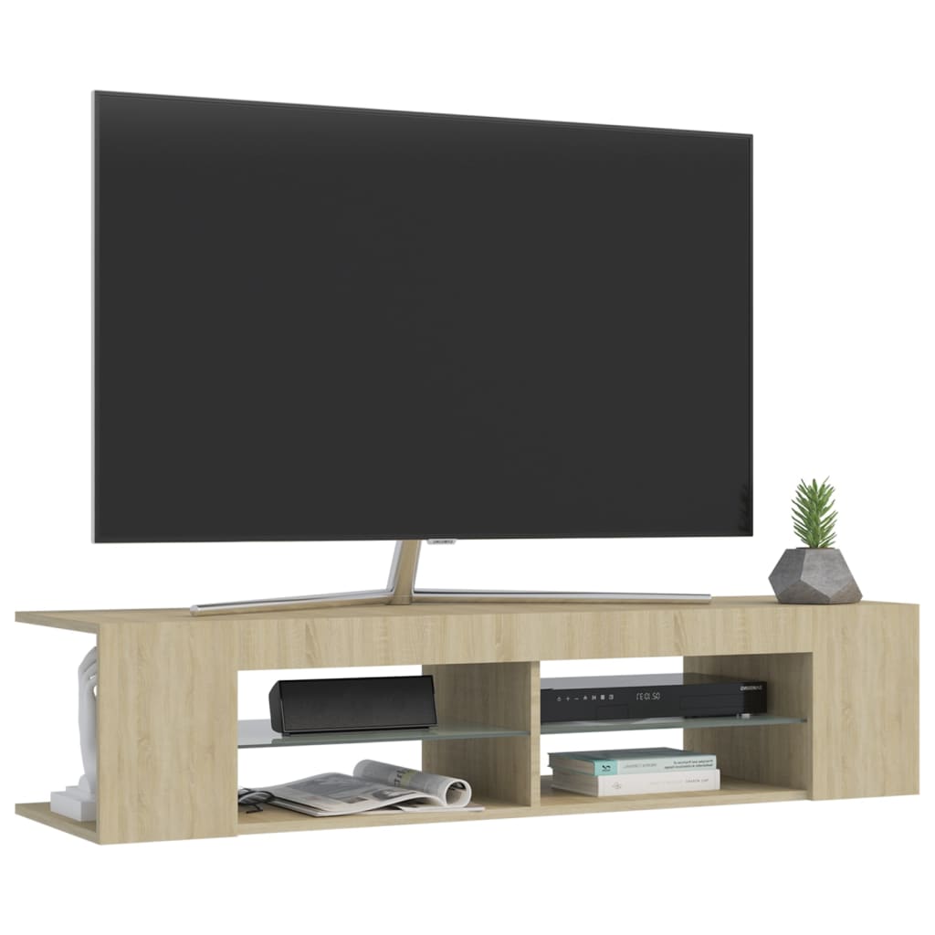 Modern Wooden TV Tele Stand Unit Cabinet With LED Lights & Storage Shelf