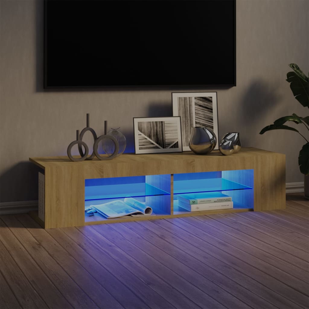 Modern Wooden TV Tele Stand Unit Cabinet With LED Lights & Storage Shelf