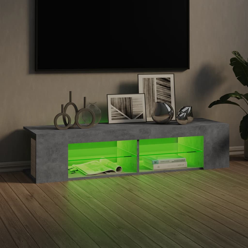 Modern Wooden TV Tele Stand Unit Cabinet With LED Lights & Storage Shelf
