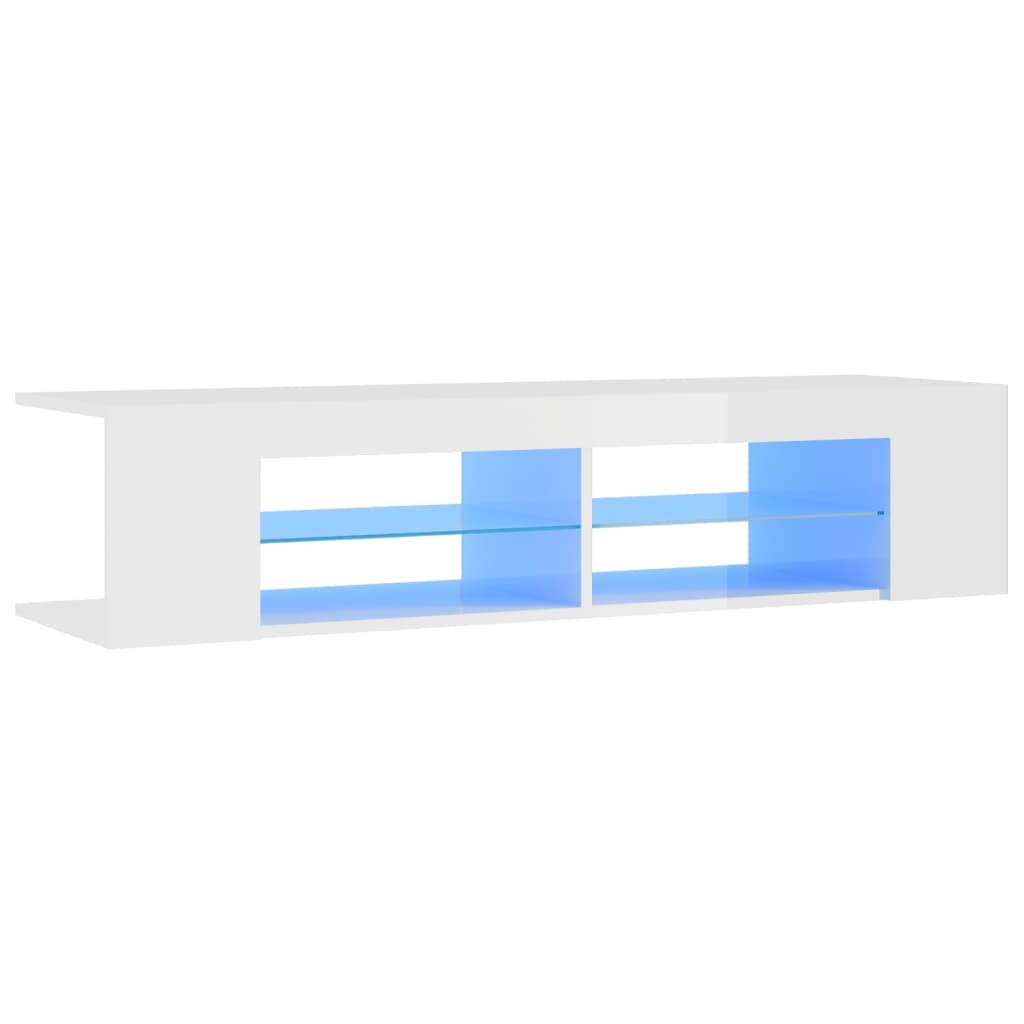 Modern Wooden TV Tele Stand Unit Cabinet With LED Lights & Storage Shelf
