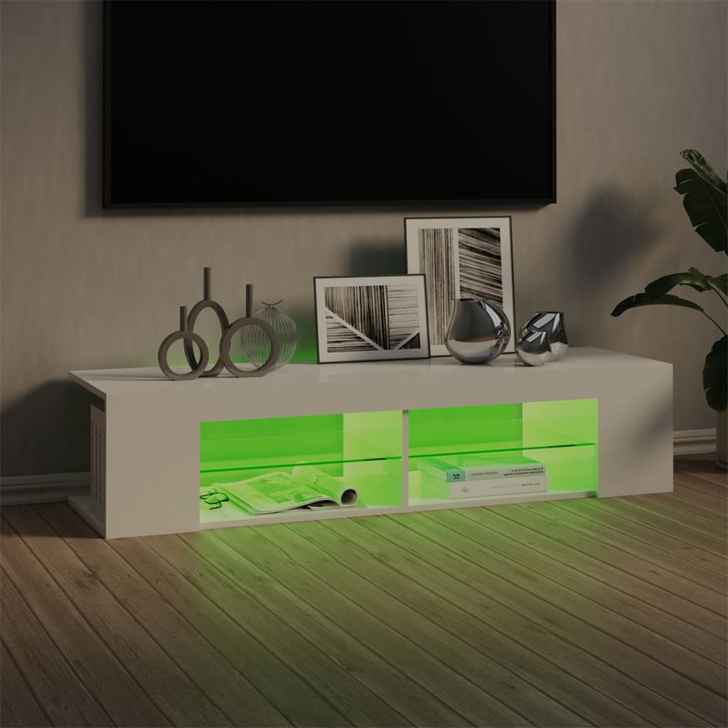 Modern Wooden TV Tele Stand Unit Cabinet With LED Lights & Storage Shelf