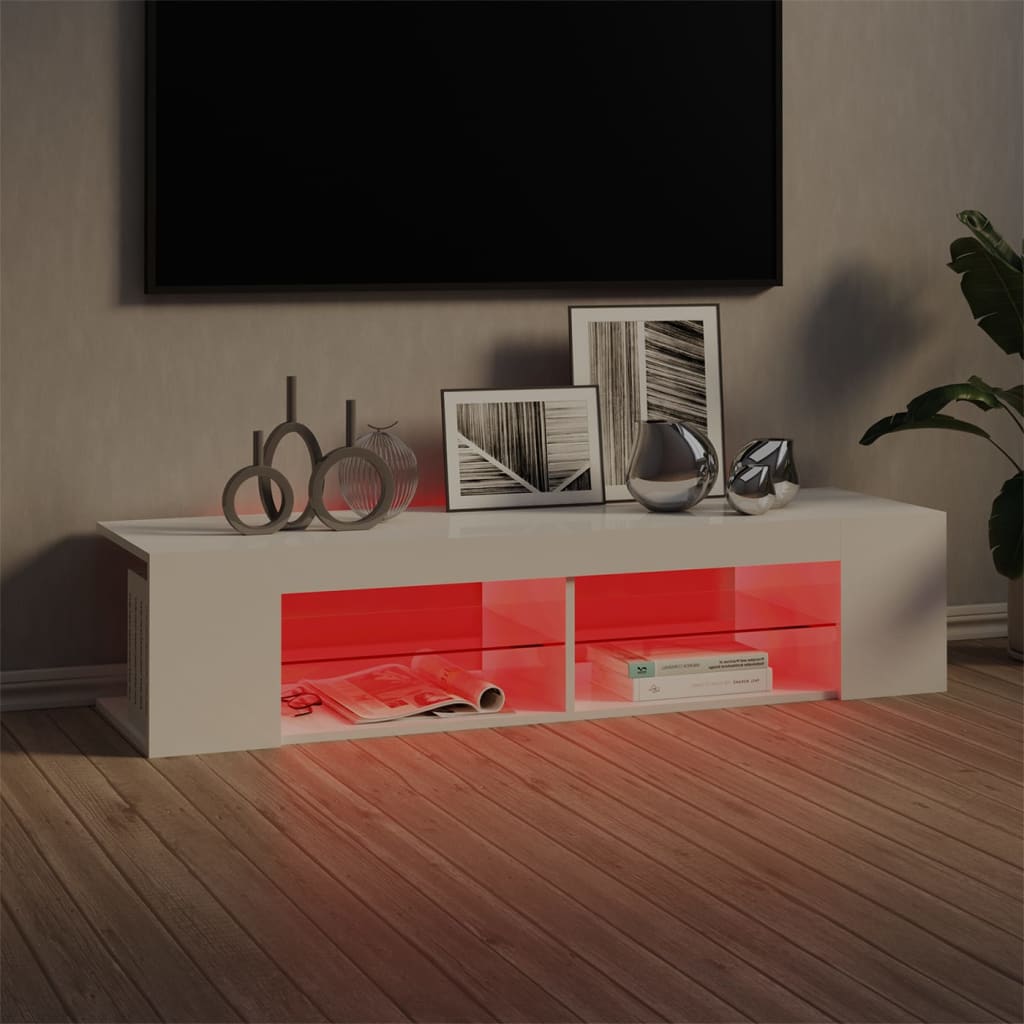 Modern Wooden TV Tele Stand Unit Cabinet With LED Lights & Storage Shelf