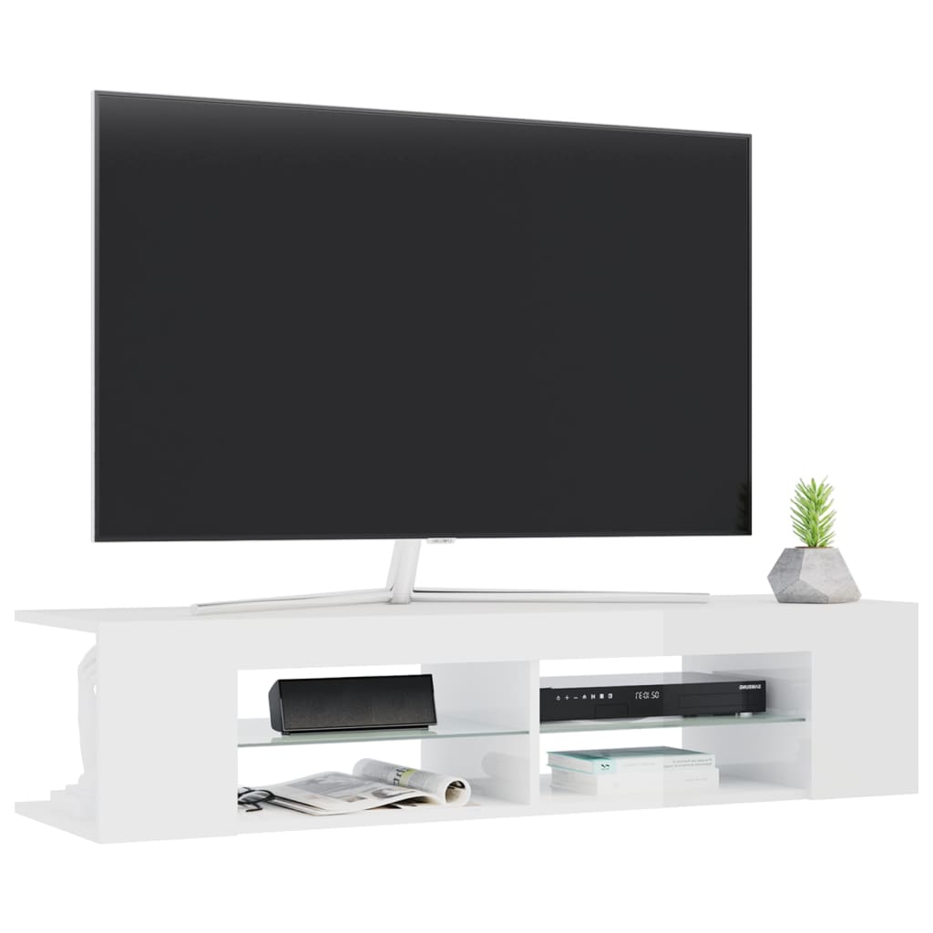 Modern Wooden TV Tele Stand Unit Cabinet With LED Lights & Storage Shelf