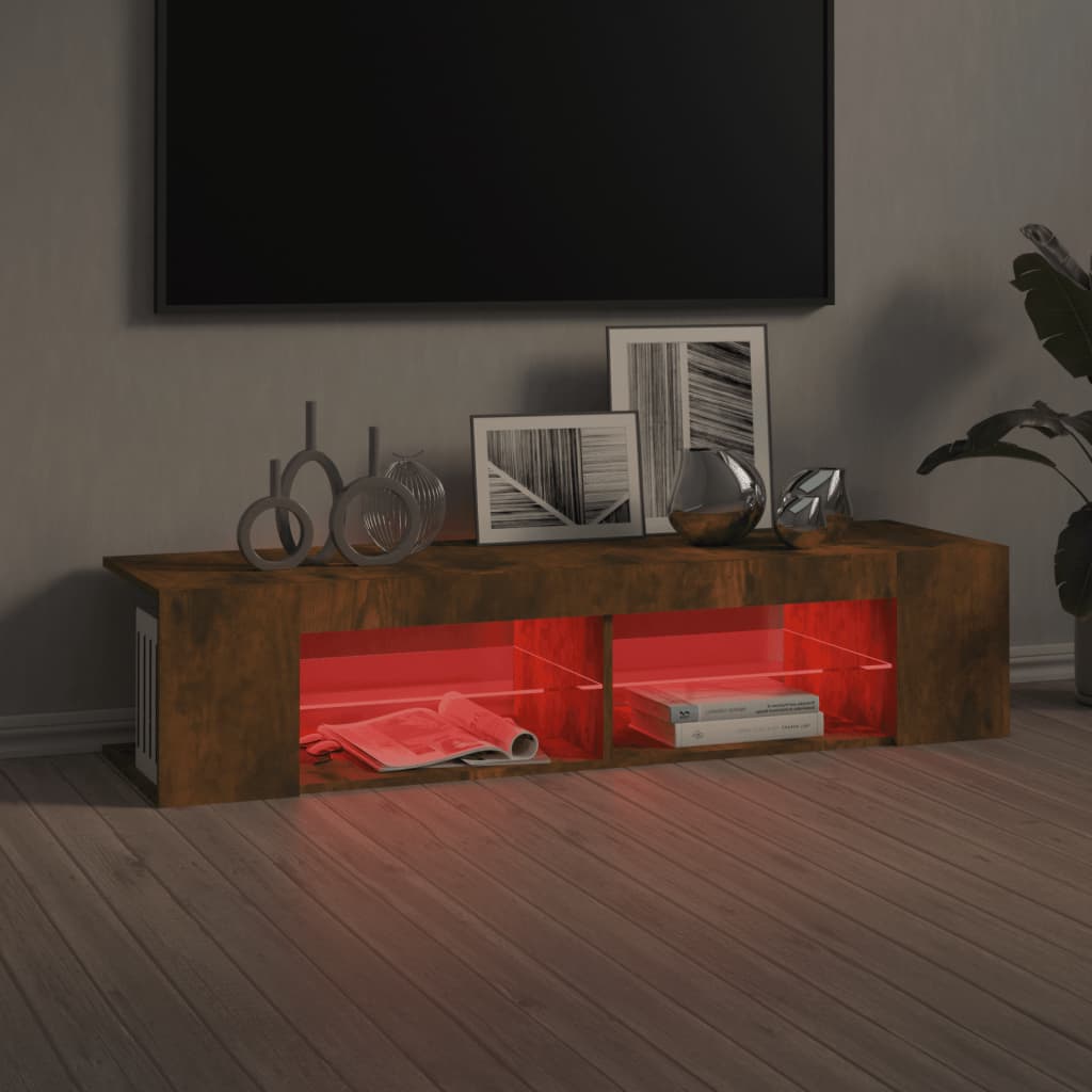 Modern Wooden TV Tele Stand Unit Cabinet With LED Lights & Storage Shelf
