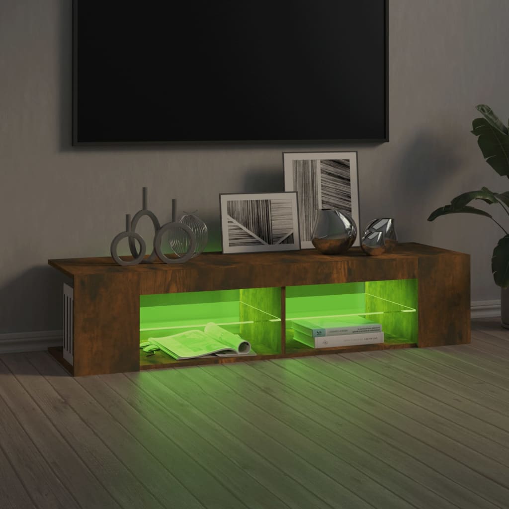 Modern Wooden TV Tele Stand Unit Cabinet With LED Lights & Storage Shelf