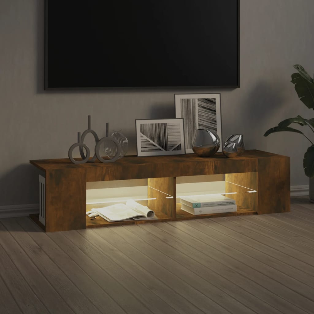 Modern Wooden TV Tele Stand Unit Cabinet With LED Lights & Storage Shelf