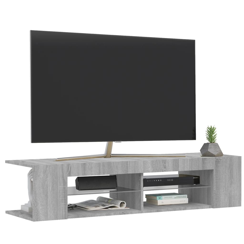 Modern Wooden TV Tele Stand Unit Cabinet With LED Lights & Storage Shelf