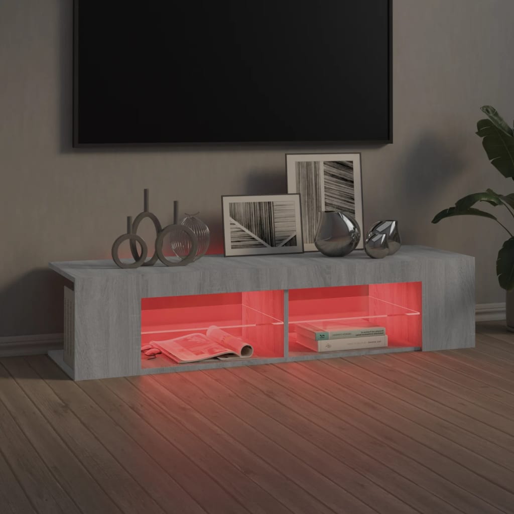 Modern Wooden TV Tele Stand Unit Cabinet With LED Lights & Storage Shelf