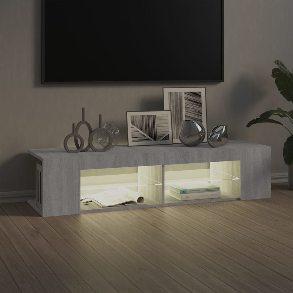 Modern Wooden TV Tele Stand Unit Cabinet With LED Lights & Storage Shelf