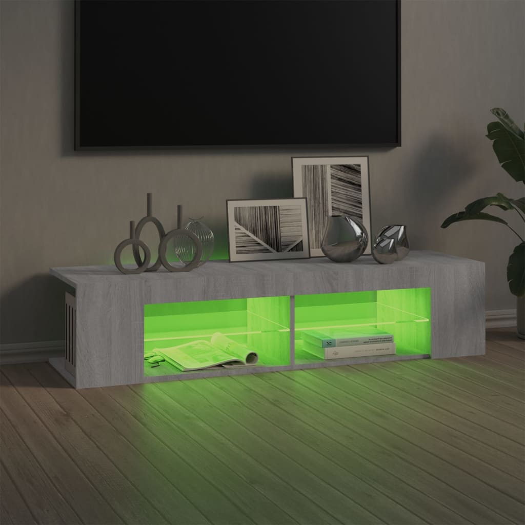 Modern Wooden TV Tele Stand Unit Cabinet With LED Lights & Storage Shelf