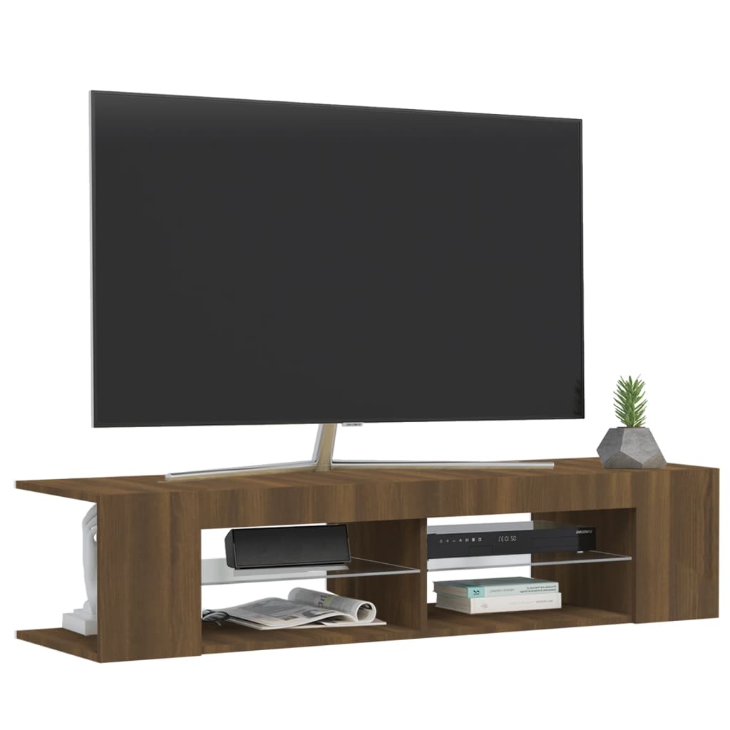 Modern Wooden TV Tele Stand Unit Cabinet With LED Lights & Storage Shelf