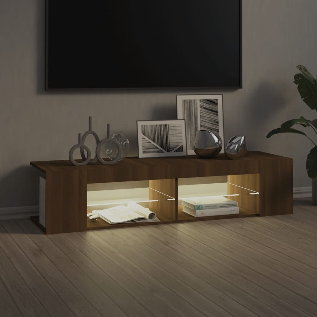 Modern Wooden TV Tele Stand Unit Cabinet With LED Lights & Storage Shelf