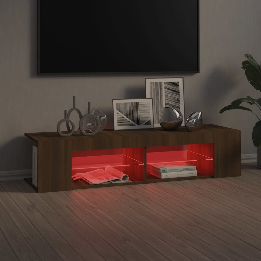 Modern Wooden TV Tele Stand Unit Cabinet With LED Lights & Storage Shelf