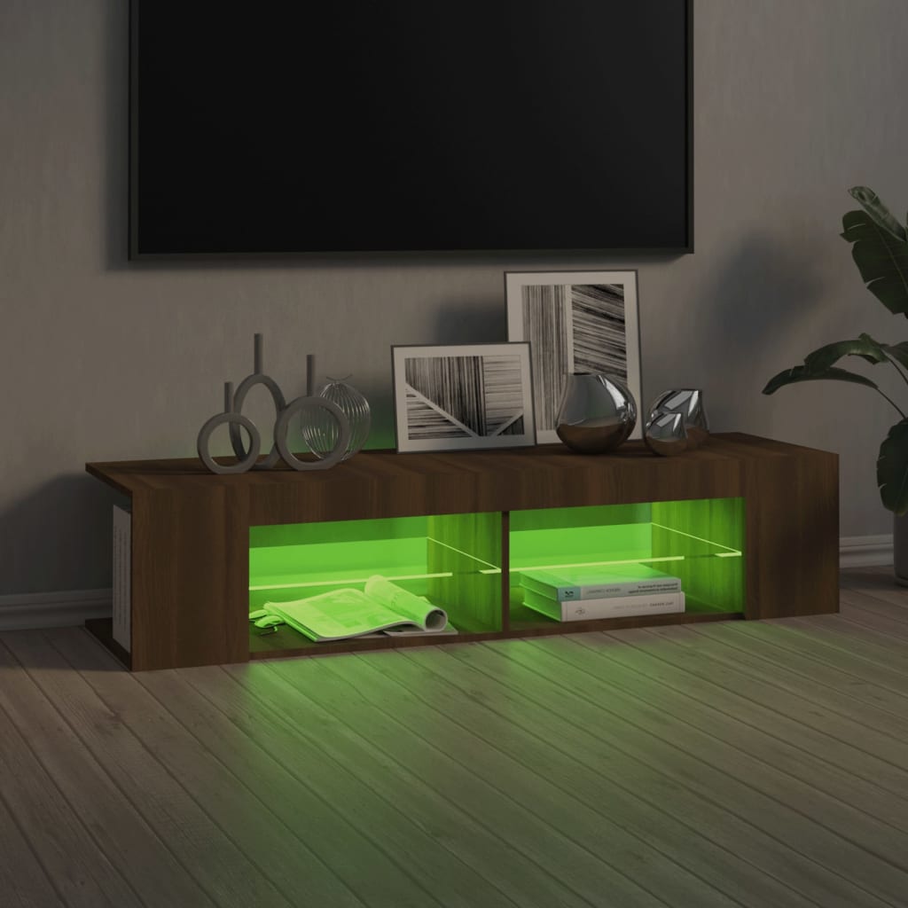 Modern Wooden TV Tele Stand Unit Cabinet With LED Lights & Storage Shelf