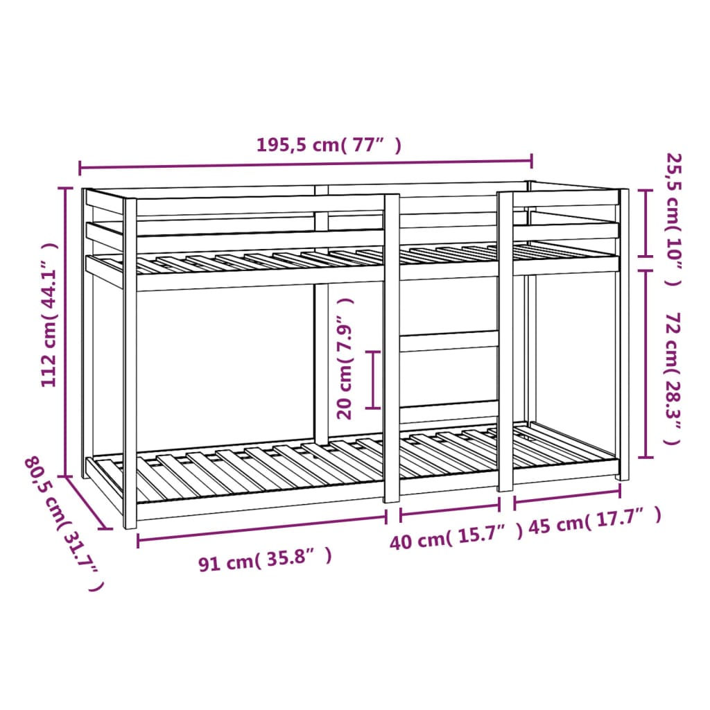 Bunk Bed without Mattress 75x190 cm Small Single Solid Wood Pine