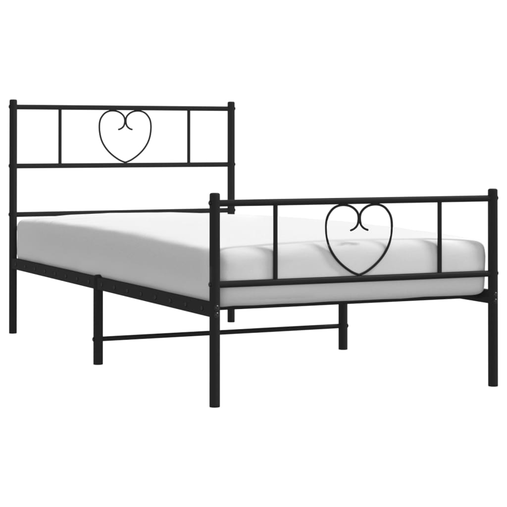 Metal Bed Frame without Mattress with Footboard Black 100x200cm