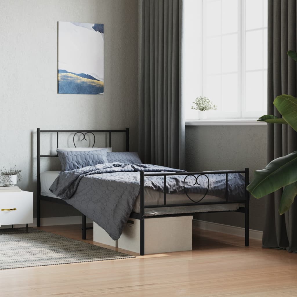Metal Bed Frame without Mattress with Footboard Black 100x200cm