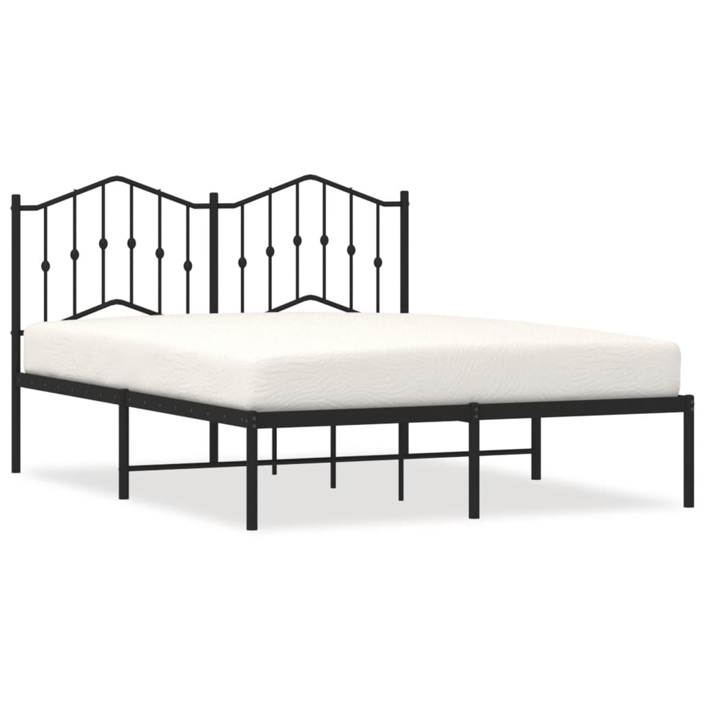 Metal Bed Frame without Mattress with Headboard Black 150x200cm