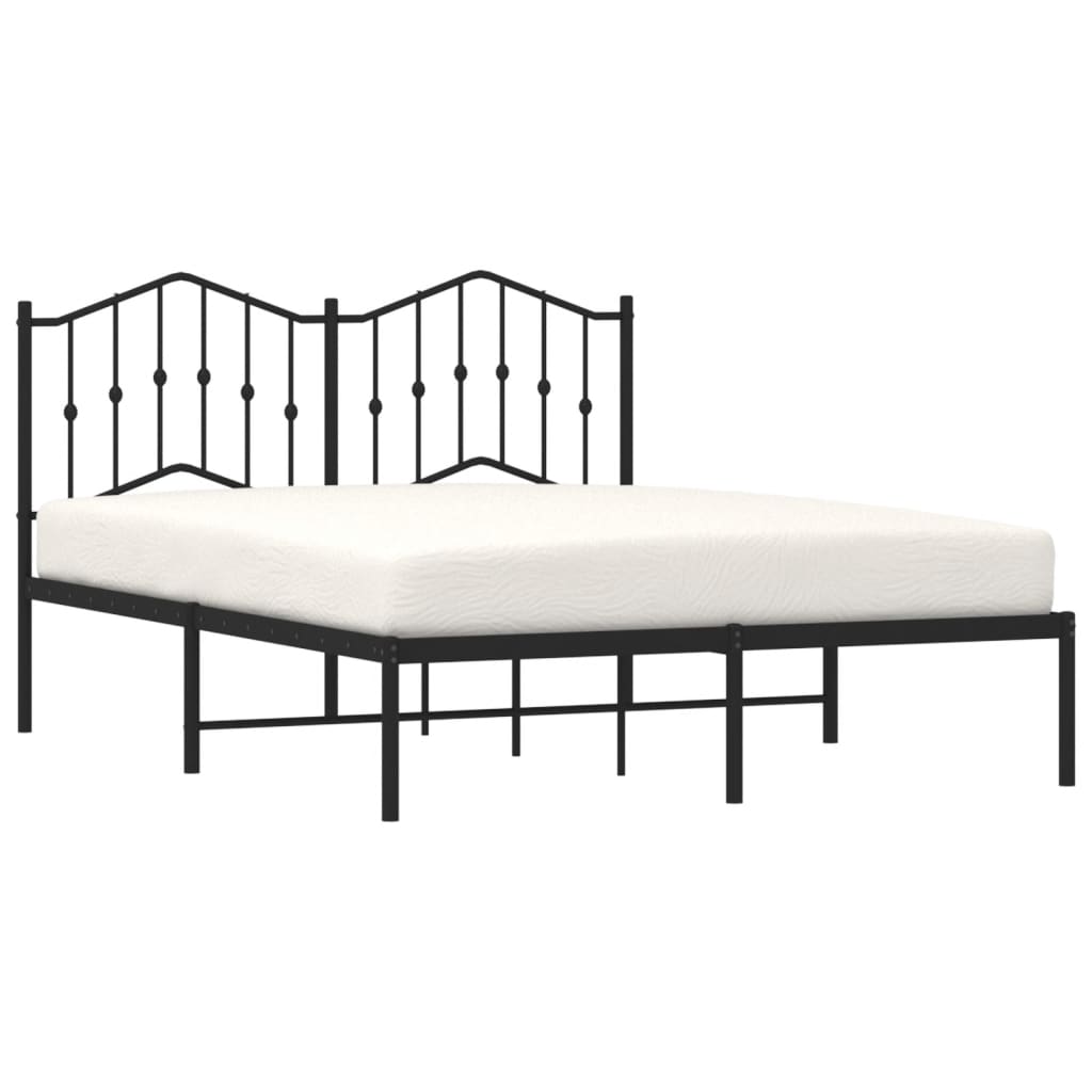Metal Bed Frame without Mattress with Headboard Black 150x200cm